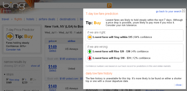 Bing y su predicción de vuelos