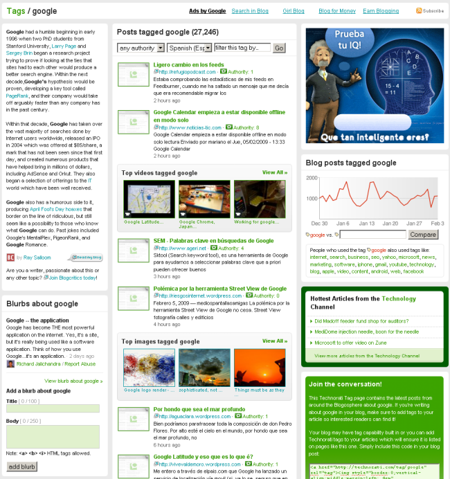 Technorati tags y blurbs